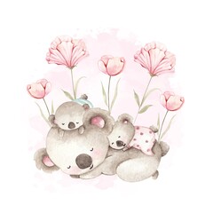 Watercolor koala with her kid © Stella