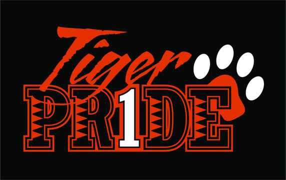 tiger pride design with paw print for school, college or league