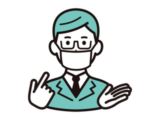 マスクをつけた、メガネをかけたビジネスマン