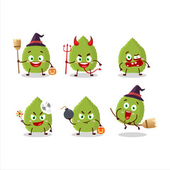 Halloween expression emoticons with cartoon character of basil leaves