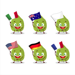 Basil leaves cartoon character bring the flags of various countries