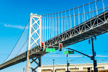 Obraz premium View of Bay Bridge from downtown San Francisco.