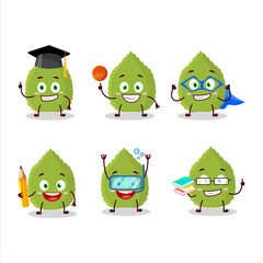 School student of basil leaves cartoon character with various expressions