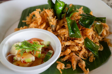 Deep fried tiny crispy shrimps