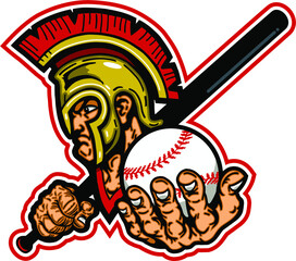 spartans baseball team mascot holding bat and ball for school, college or league