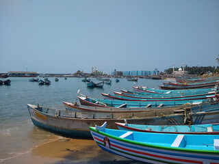 Fototapeta na wymiar Fishing boats, Vizhinjam harbor, Thiruvananthapuram Kerala
