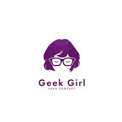 Geek Girl Logo Symbol Design Template Flat Style Vector