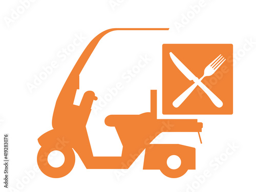 食事の宅配フォーク スプーン フードデリバリースクーター宅配デリバリーのイメージのイラスト アイコン Wall Mural Globeds