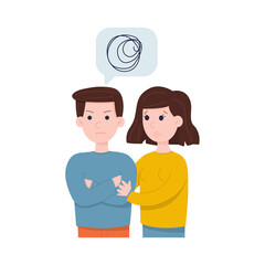 A woman supports an angry man. Friendly and family support concept.