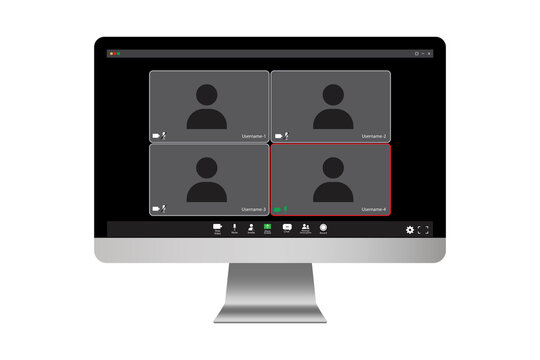 Zoom on the monitor. Online class. Video call screen template. Team meeting online. business webinar chat. Stock image. EPS 10.