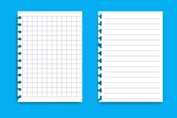 Notebook sheets on blue background. Realistic torn note paper page, vector illustration. Stock image. EPS 10.