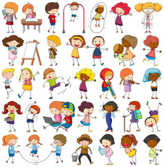 Set of different doodle kids cartoon character