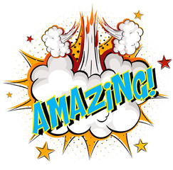 Word Amazing on comic cloud explosion background