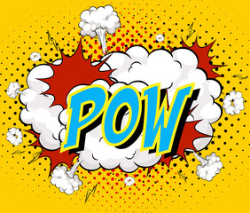 Word Pow on comic cloud explosion background