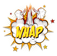 WHAP text on comic cloud explosion isolated on white background