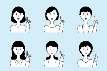 指差しする女性のベクターイラストセット