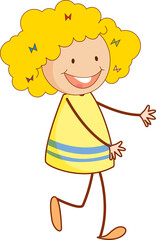 Cute girl cartoon character in hand drawn doodle style isolated