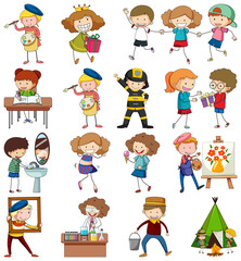 Set of different doodle kids cartoon character
