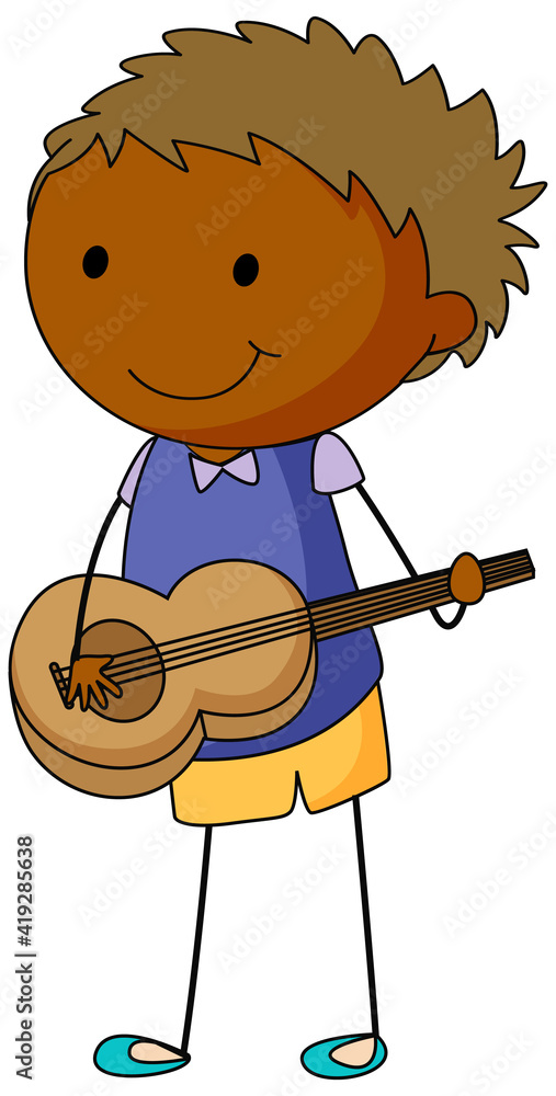 Canvas Prints Cute boy playing acoustic guitar doodle cartoon character isolated