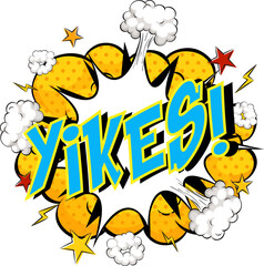 Word Yikes on comic cloud explosion background
