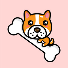 cute dog animal cartoon character design hugging a big bone