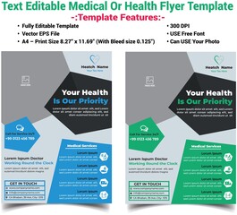 Text Editable Health or Medical Service Flyer Vector Template, Can USE Your Photo