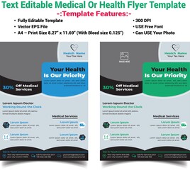 Text Editable Health or Medical Service Flyer Vector Template, Can USE Your Photo