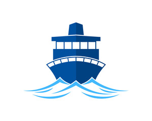 Fototapeta na wymiar Cruise ship sailing on the blue wave logo