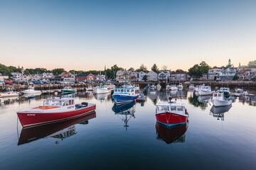 USA, Massachusetts, Cape Ann, Rockport. Rockport Harbor at dusk