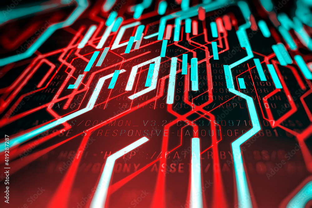 Fototapete abstract technological background in vibrant colors with a digital code.