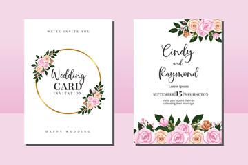 Wedding invitation frame set, floral watercolor hand drawn Rose Flower design Invitation Card Template