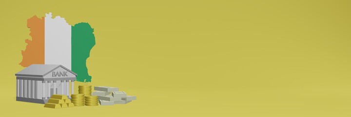 Bank with gold coins in ivory coast
for social media tv and website background covers can be used to display data or infographics in 3d rendering.