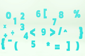 3d render of alphabet or numeric on on light green background, 3d illustration.