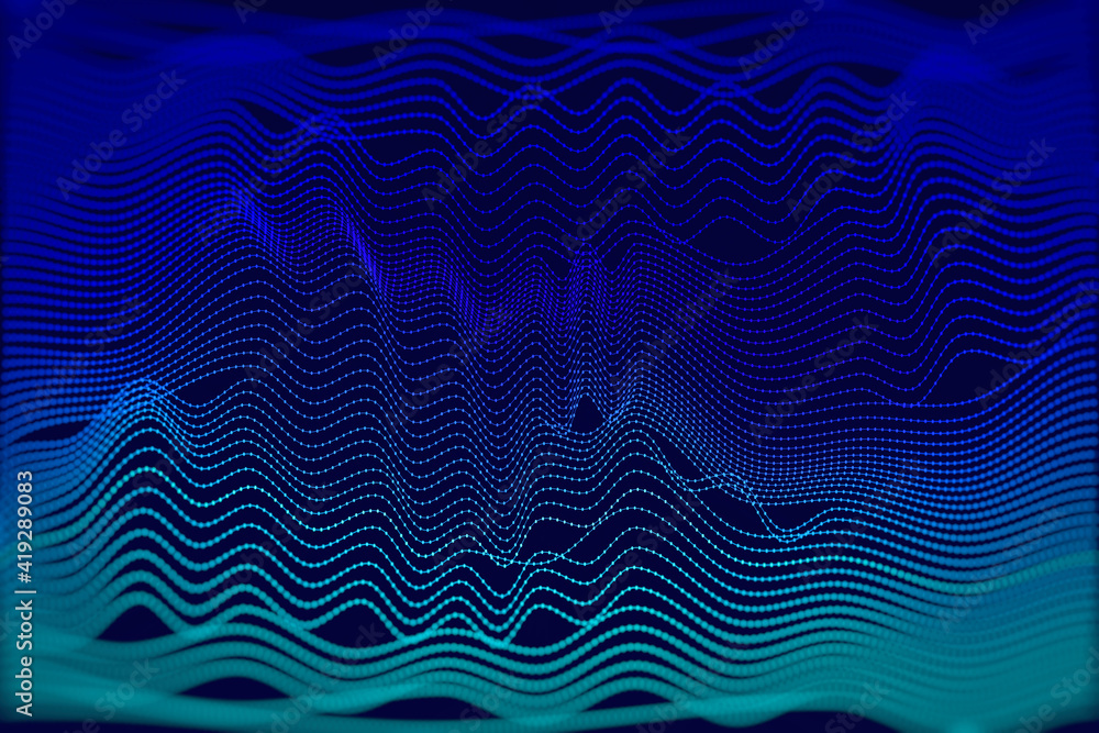 Poster abstract technological background in vibrant colors with wave effect.