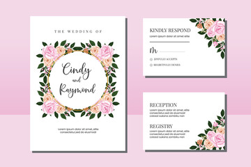 Wedding invitation frame set, floral watercolor hand drawn Rose Flower design Invitation Card Template