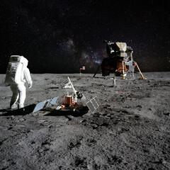 Astronaut on moon (lunar) landing mission. Elements of this image furnished by NASA.