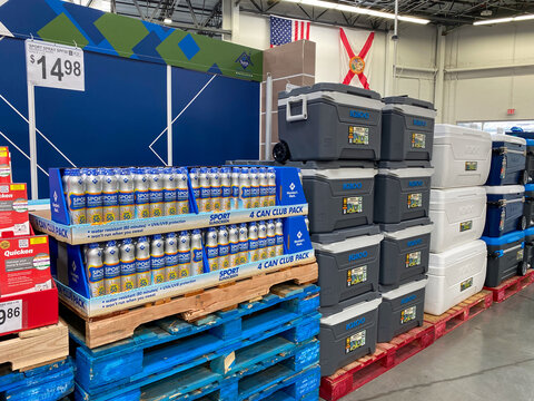 A Display Of Members Mark Sport Sunscreen Spray And Igloo Coolers At A Sams Club Store In Orlando, Florida.