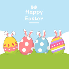 Happy easter eggs decoration with rabbit ears