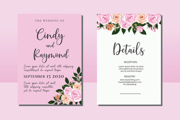 Wedding invitation frame set, floral watercolor hand drawn Rose Flower design Invitation Card Template