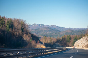 Landscape of a european road in winter season