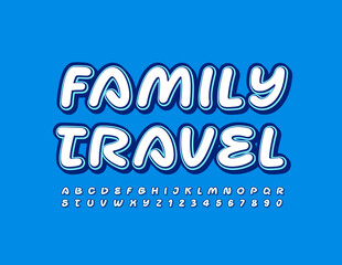 Vector trendy logo Family Travel. Retro style Font. Set of creative Alphabet Letters and Numbers