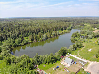 Aerial view of the pond of Koli Modny in the village of Russkoye (Kirov, Russia)