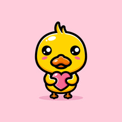 cute duck animal cartoon character design is hugging love