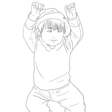 recommend clip art: 笑顔でばんざいをする幼児（赤ちゃん）の線画
