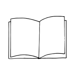 book open with blank page icon. sketch hand drawn doodle style. vector, minimalism, monochrome. library, learning, reading, copy space, place for text.