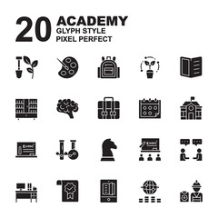 Icon Set of Academy. Glyph black style icon vector. You can be used for web, mobile, ui and more.