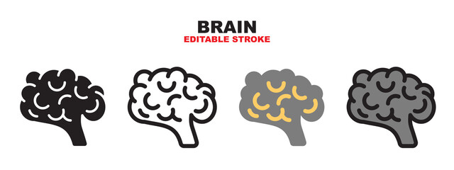 Brain icon set with different styles. Editable stroke and pixel perfect. Can be used for web, mobile, ui and more.