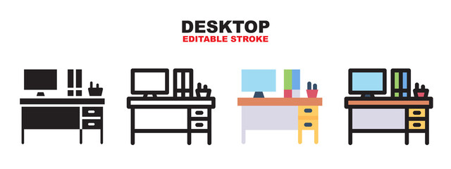 Desktop icon set with different styles. Editable stroke and pixel perfect. Can be used for web, mobile, ui and more.