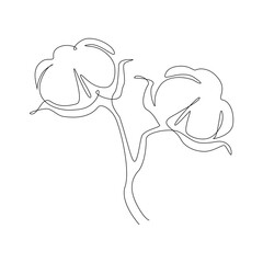Cotton flower Continuous one line art. Minimalist fiber flower for logo, icon emblem or web banner. Beauty design element. Modern vector illustration