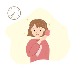 a girl comb har hair for go out in the morning, get ready for school, morning routine vector illustration.